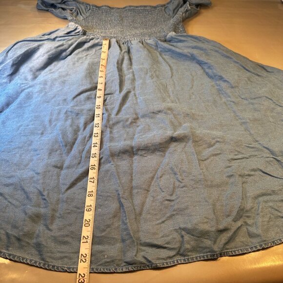 Torrid Babydoll Chambray Mini Dress Women Crinkle  Smocked Off Shoulder A Line - Picture 9 of 16